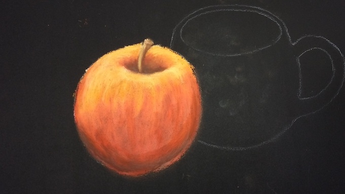 初めてのチョークアート りんごとマグカップを描く写真付き簡単解説 Satochalkart チョークアートや黒板にオシャレに手書きイラスト やカフェのメニューの書き方