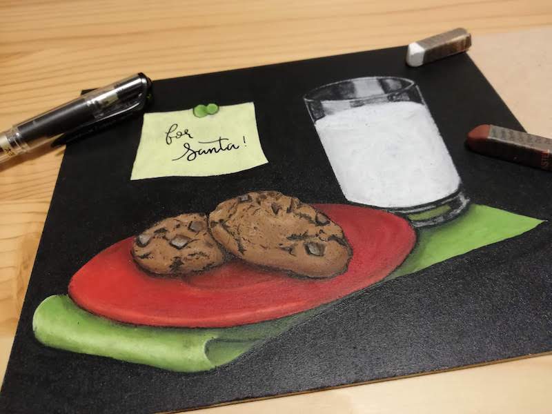 チョークアートでクッキーとミルクを描いてみた 描き方を写真付きで紹介 Satochalkart チョークアートや黒板にオシャレに手書きイラスト やカフェのメニューの書き方